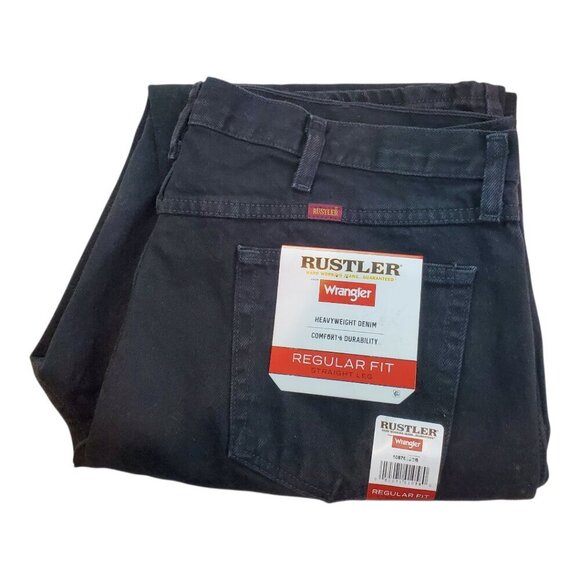 NWT Wrangler Rustler Mens Regular Fit Straight Heavy Duty 100%Cotton Jeans Black - Picture 2 of 5